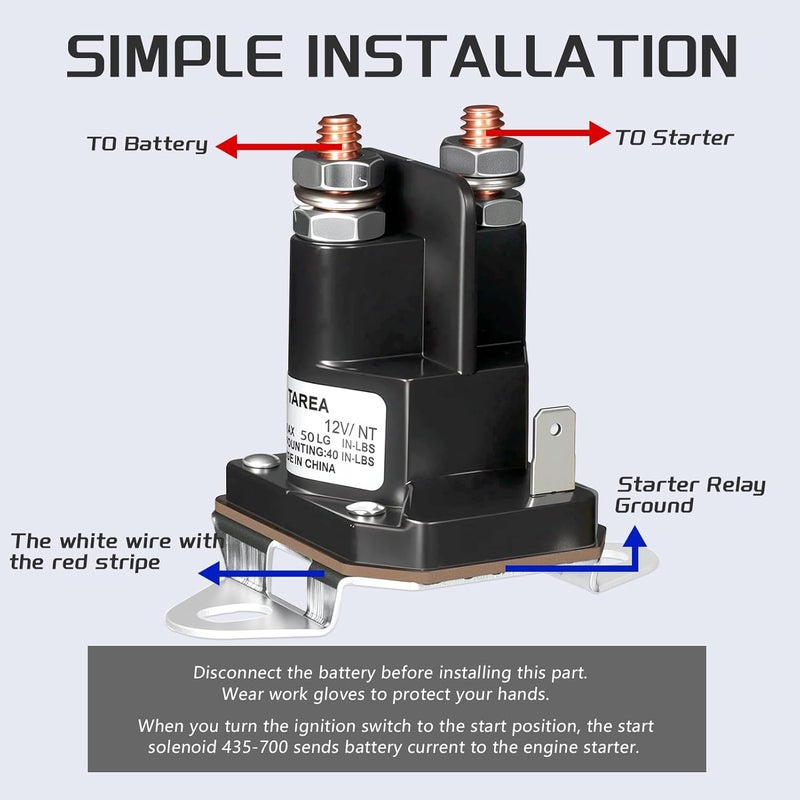 JTAREA 435-700 Starter Solenoid 12V 3 Terminals Lawn Mower Solenoids Relay Replacement Parts for Sten 435-700 Husqvarna 539101714 TromBetta 812-1221-211 854-1221-210 93265-9 93265WR 93265-WR - Image 4